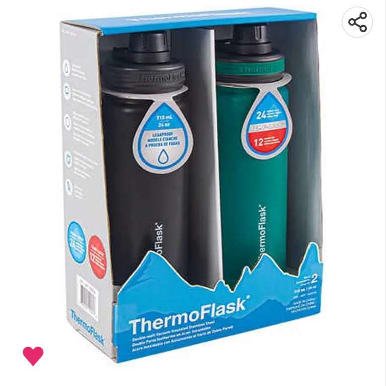 Amazon: ThermoFlask Botellas de agua, 24 onzas, paquete de 2