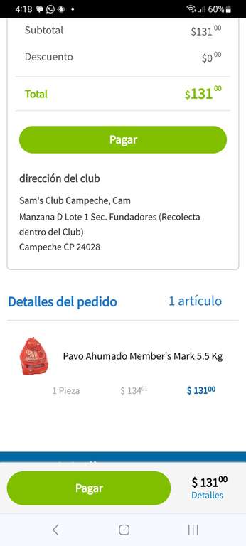 Sam’s Club: Pavo ahumado - Campeche