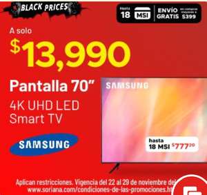Soriana: Pantalla Samsung Smart tv 70 pulg 4k UHD