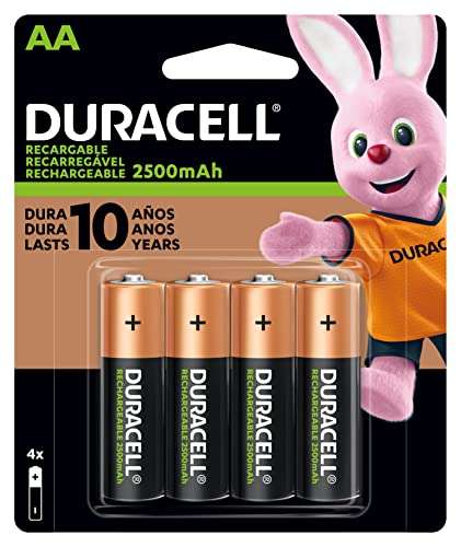 Amazon Duracell pilas recargables AA, paquete con 4 pilas