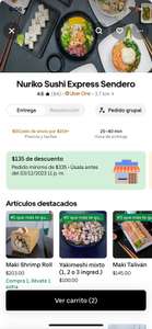 Uber Eats: Nuriko Sushi Express 56 pesos 2 rollos | Uber One, leer descripción