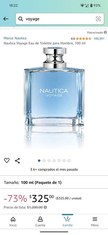 Amazon: Perfume Nautica Voyage para hombre 100ml.