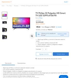 Walmart: TV Philips 32 Pulgadas HD Smart TV LED Roku TV