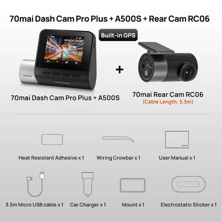Aliexpres | 70mai Dash Cam A500S + cámara trasera