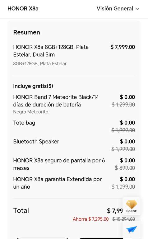 Honor Store: HONOR X8a 8GB+128GB, Plata Estelar, Dual Sim