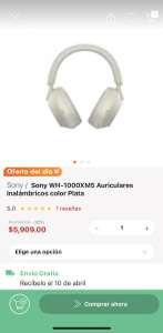 Linio: Sony WH-1000XM5 Auriculares Inalámbricos color Plata con PayPal