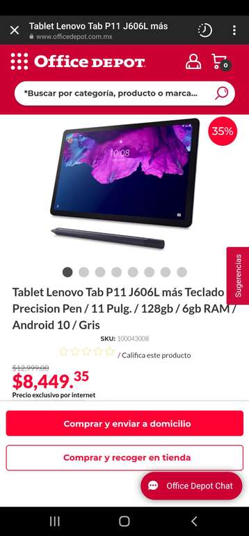 Office Depot: Tablet Lenovo Tab P11 J606L más Teclado y Precision Pen / 11 Pulg. / 128gb / 6gb RAM / Android 10 / Gris