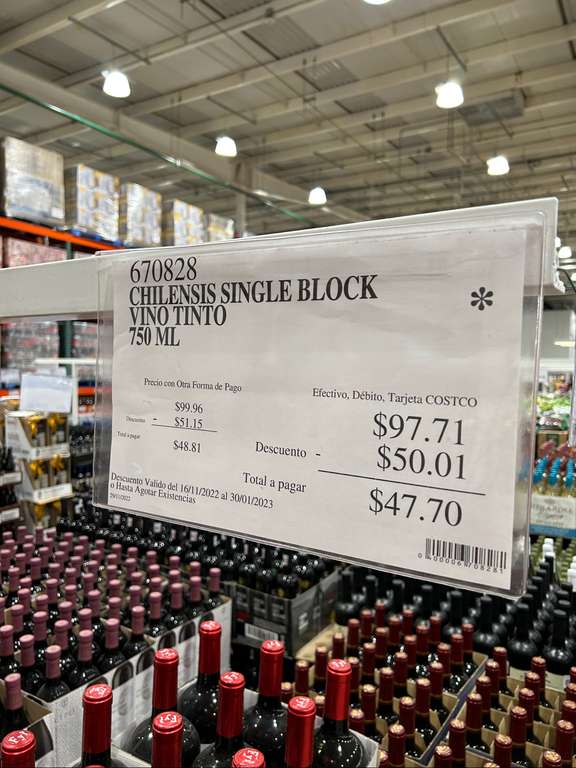 Costco: Vino tinto Chilensis single Block