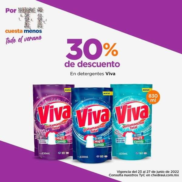 Chedraui: 30% de descuento en detergentes Viva de 830 ml