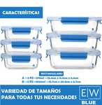 EasyWare Blue - Juego de 6 Recipientes contenedores de Vidrio Borosilicato (12 piezas) Herméticos,microondas horno, lavaplatos, Libre de BPA