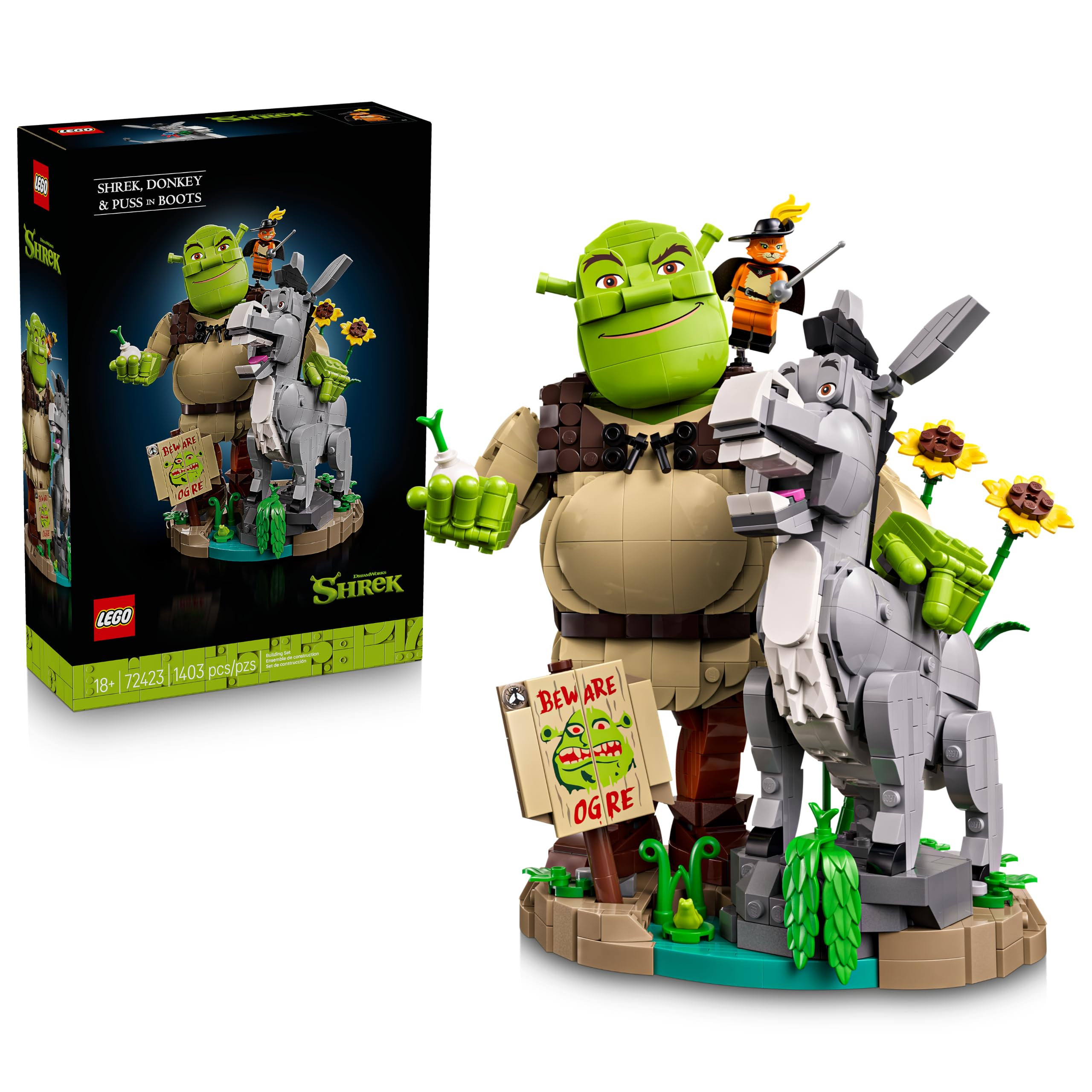 Amazon: Lego Shrek, Burro y Gato con Botas – Kit de Construcción – Recuerdo de la Película con 3 Figuras – Set Nostálgico