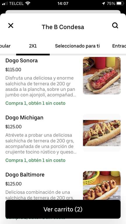 Uber Eats, The B Condesa: Dogos 2x1