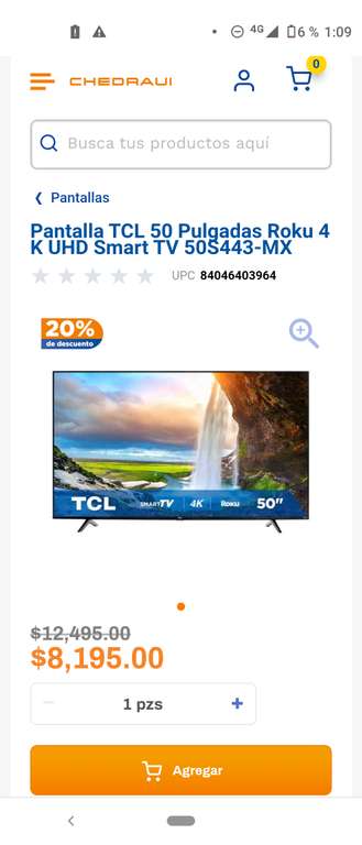 Chedraui Pantalla TCL 50 Pulgadas Roku 4K UHD Smart TV 50S443-MX