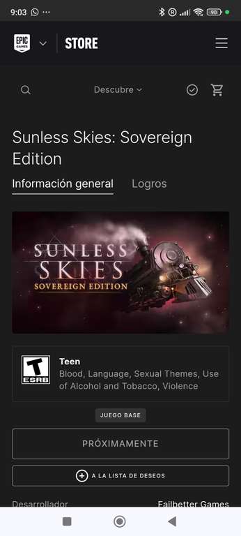 Epic Games. Sunless Skies gratis