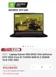 Linio: Laptop Gamer MSI GF63 Thin GeForce GTX 1650 Core I5 11400H 8GB M.2 256GB 15.6 PAGANDO CON PAYPAL Y TDC DIGITAL BBVA