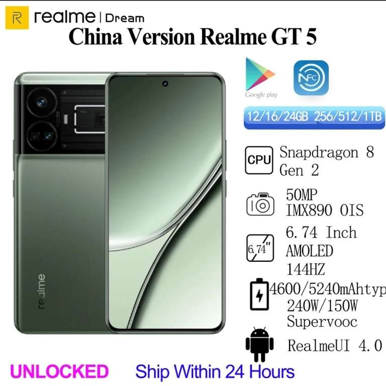 AliExpress: Realme GT 5 Global ROm, Snapdragon 8 Gen 2