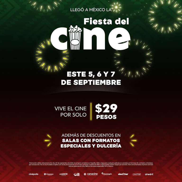 Cinemex y Cinépolis: Boletos en $29 2D, 3D $49 y VIP o Platino en $69 (5, 6 y 7 de septiembre)