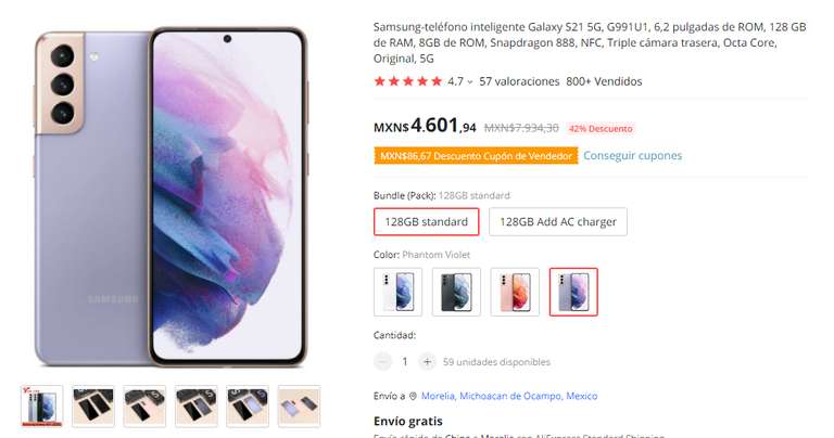 Aliexpress: Samsung Galaxy S21 5G reacondicionado, semi nuevo