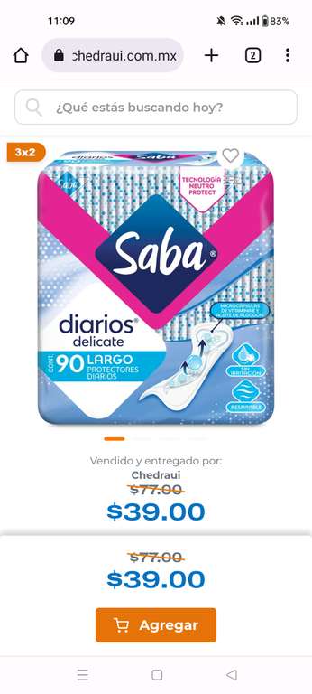 Chedraui: Pantiprotectores Saba Diarios Largos 90 Protectores