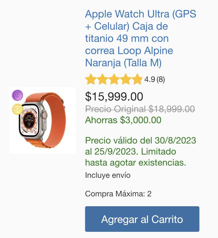 Costco: Apple Watch Ultra (GPS + Celular) | Pagando con PayPal