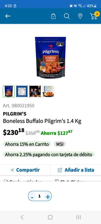 Sam's Club: Boneless Pilgrim's 1.4 Kg | precio agregando al carrito
