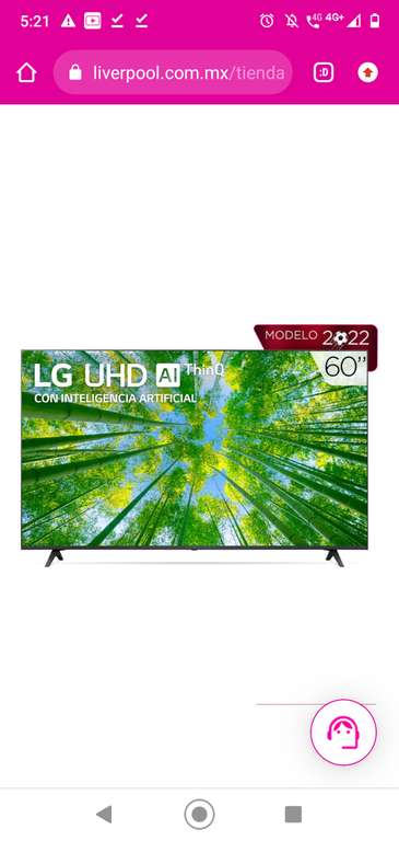 Liverpool: Pantalla LG LED smart TV de 60 pulgadas 4K/Ultra HD 60uq8000psb con WebOS