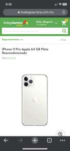 Bodega Aurrera: iPhone 11 Pro 64Gb Plata Reacondicionado (HSBC+PayPal+Cupón)