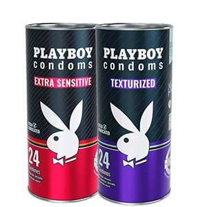 Amazon: Playboy Condoms - Fun Pack - 1 tubo Extra Sensitive con 24 condones extra sensibles y 1 tubo Texturized con 24 condones texturizados