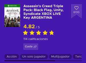 Eneba: Assassin's Creed Triple Pack: Black Flag, Unity, Syndicate XBOX LIVE Key ARGENTINA