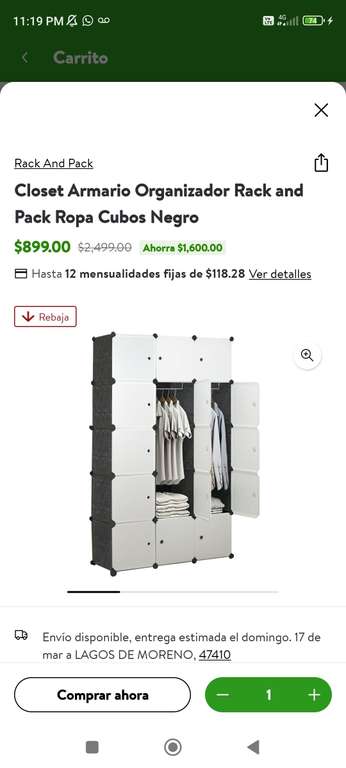Bodega Aurrera Closet Armario Organizador Rack and Pack Ropa Cubos Negro