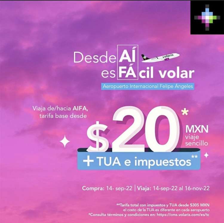 Volaris: Vuelos nacionales de/hacia AIFA desde $20 MXN