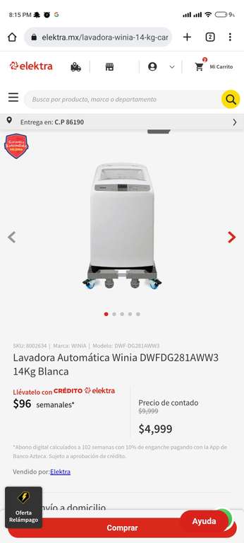 Elektra: Lavadora Automática Winia DWFDG281AWW3 14Kg Blanca