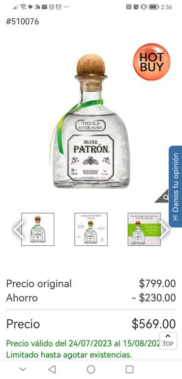 Costco: Tequila Patrón Silver a $419 c/u al comprar 6