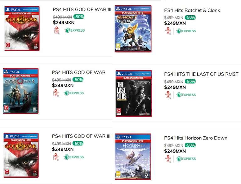 Sanborns: Varios juegos PS4 $249 (ps hits)