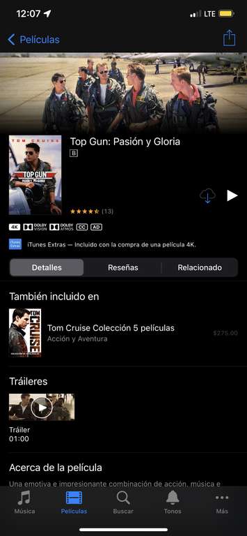 iTunes: Top Gun: Pasión y Gloria 4K