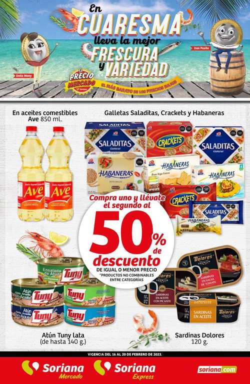 Folleto Soriana Mercado de fin de semana (varios artículos con 50% OFF en la compra del segundo y más)