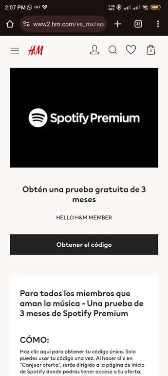 3 meses de Spotify para miembros de H&M al registrarte