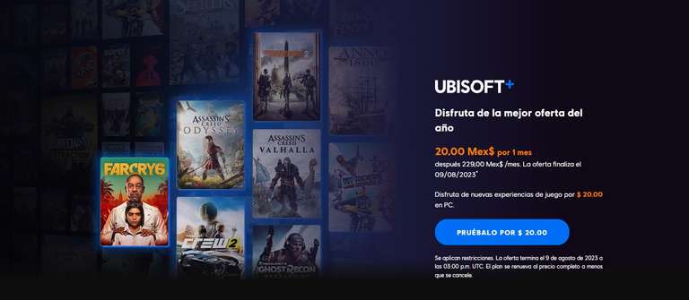 Ubisoft Store: Suscripción UBISOFT+ un mes por 20 pesos