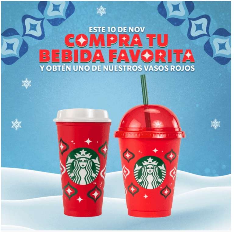 Starbucks: GRATIS Vaso Rusable de Navidad en la Compra de Bebida Grande o Venti (10 de noviembre)