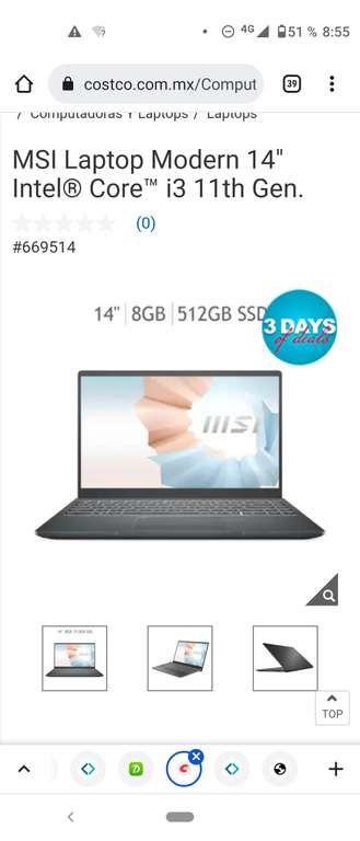 Costco MSI Laptop Modern 14" Intel Core i3 11th Gen.