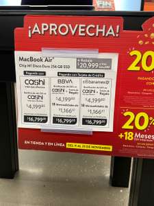 Walmart: MacBook Air M1 256gb $20,999 + 18 meses + $4199 en monedero