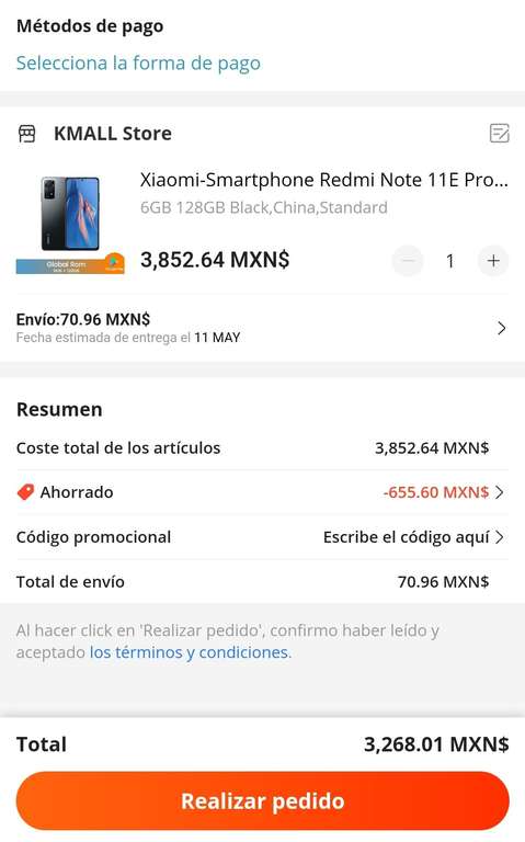 AliExpress: Celular Xiaomi REDMI NOTE 11E PRO 5G ( 6GB/128GB ) ROM GLOBAL