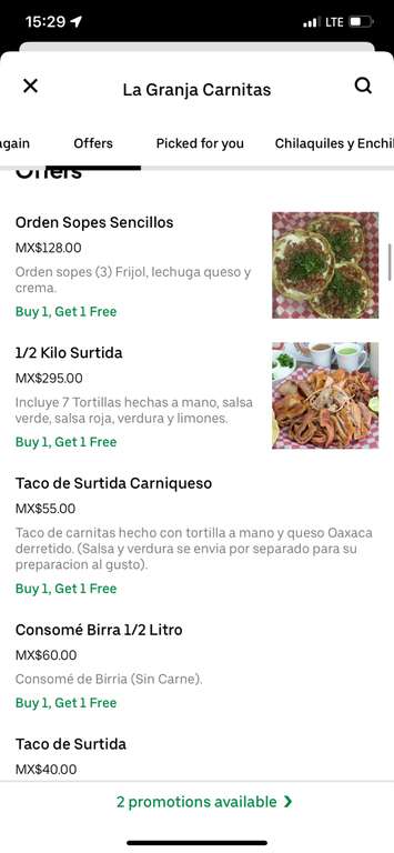 Uber Eats: La Granja Carnitas 12 tacos por $60 con Uber One