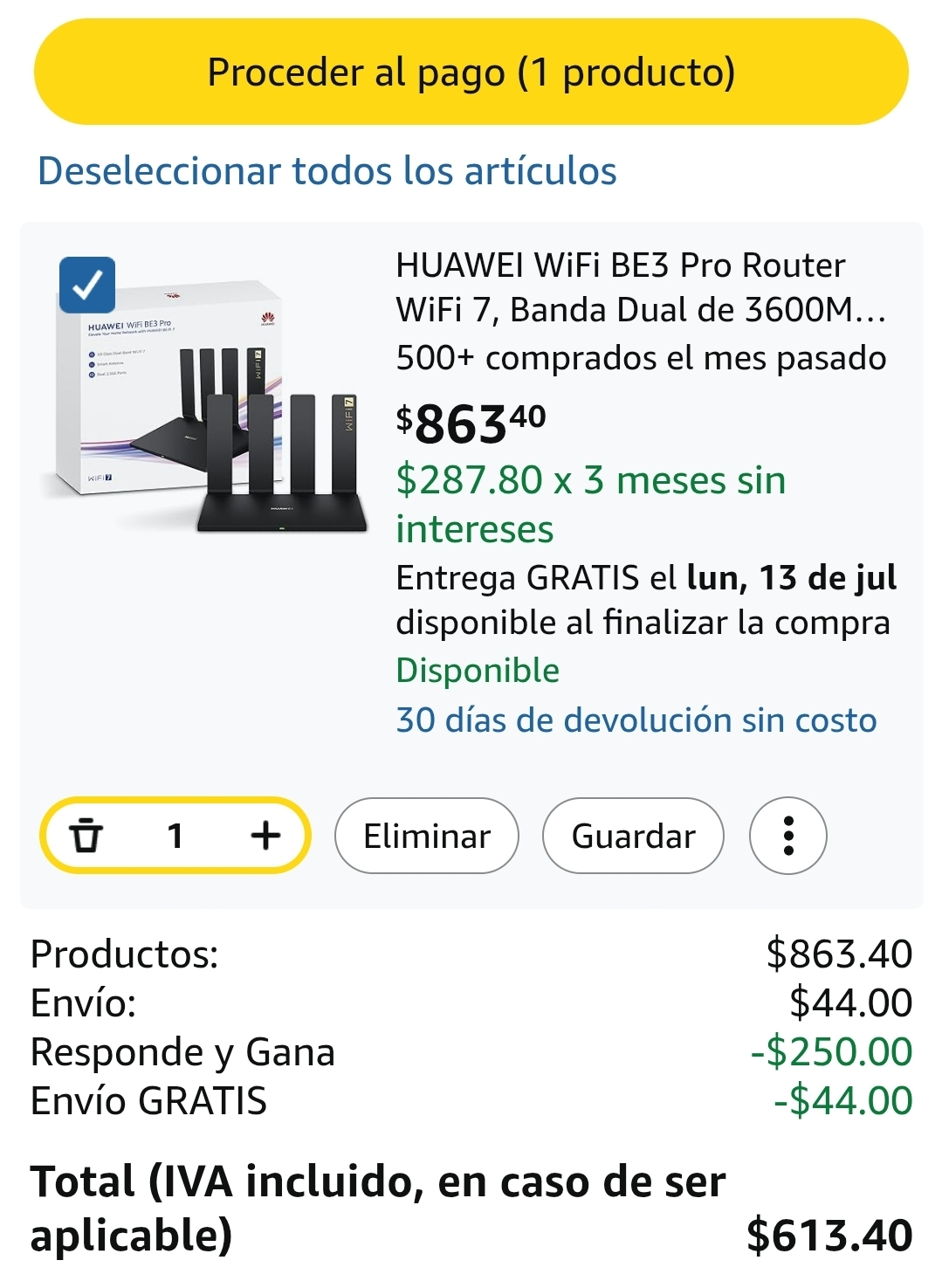 Amazon: HUAWEI WiFi BE3 Pro Router WiFi 7, Banda Dual de 3600Mbps, Antena Inteligente, 2x2,5GE+2xGE