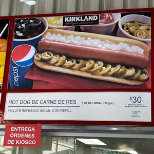 Costco: Hot Dog de carne de res 113grs + Refresco 600ml con refill