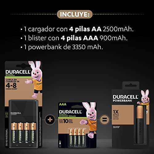Amazon: 8 pilas recargables, 4AA y 4AAA con cargador y powerbank Duracell