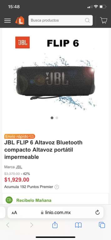 Linio: JBL FLIP 6 Altavoz Bluetooth compacto Altavoz portátil impermeable ($1859 con cupón PayPal)