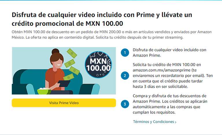 Amazon: Disfruta de cualquier video incluido con Prime y obtén un crédito promocional de $100 en compras de $200 (usuarios seleccionados)