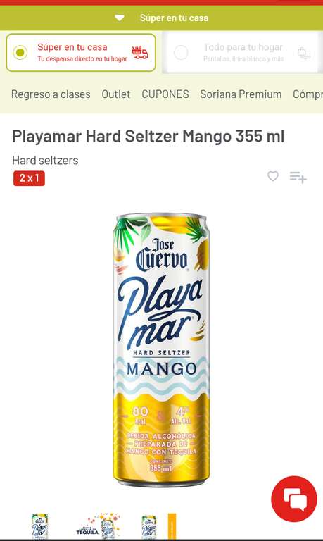 Deliciosa bebida Playamar hard seltzer 2x1 en Soriana