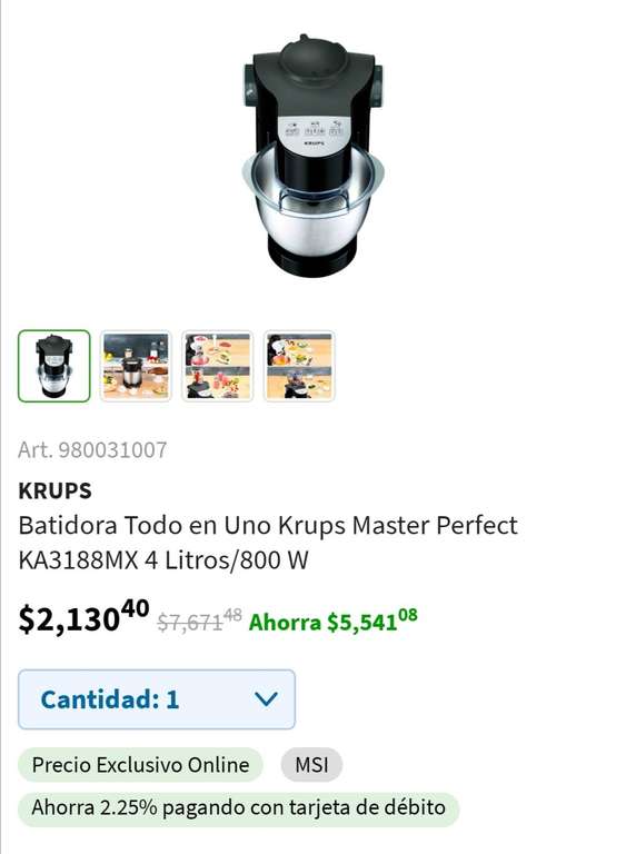 Sam's Club: Batidora Todo en Uno Krups Master Perfect KA3188MX 4 Litros/800 W